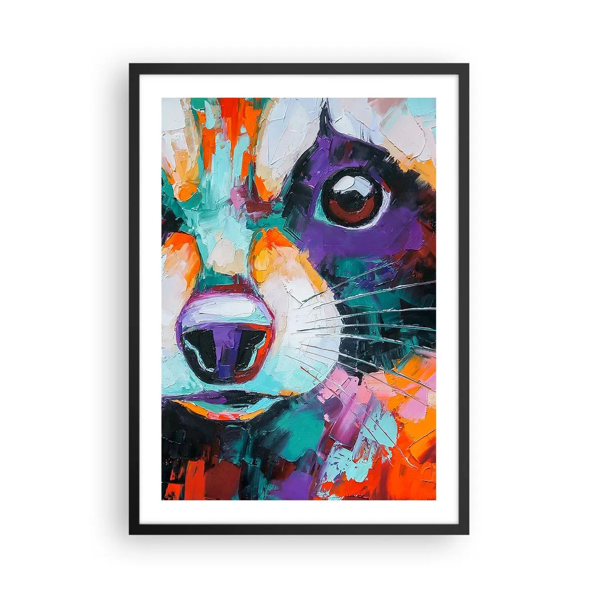 Plakat w czarnej ramie - Kolorowy abstrakcyjny portret zwierzęcia z wyrazistym okiem - 50x70cm - Tylko dobre emocje - Nowoczesna dekoracja ścienna do salonu i sypialni ARTTOR