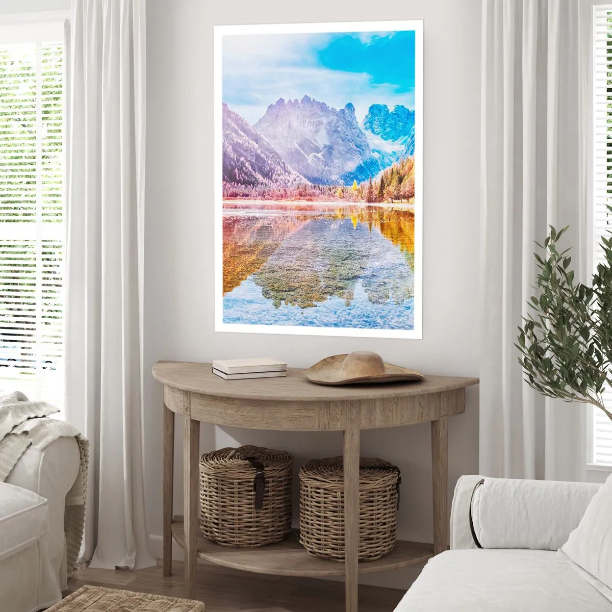 Plakat - Górski krajobraz z jeziorem i jesiennymi kolorami - 50x70cm - A w górach już jesień - Nowoczesna dekoracja ścienna do salonu, kuchni i sypialni ARTTOR