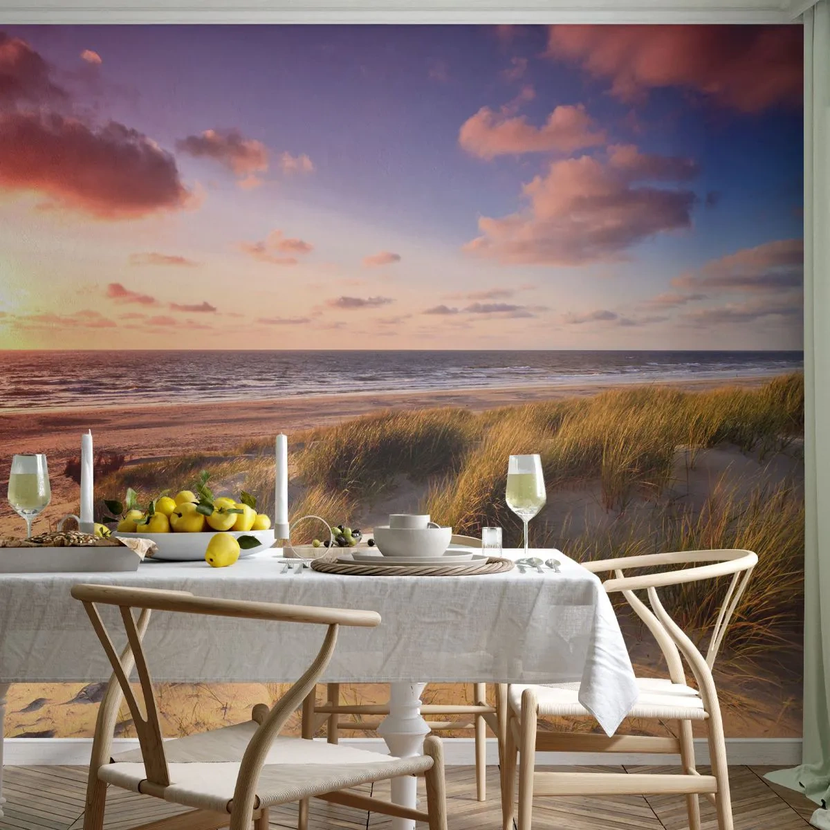 Fototapeta Premium Sand - Plaża z wydmami o zachodzie słońca - 100x70cm - Już latem pachnie powietrze - Nowoczesna dekoracja ścienna do salonu, kuchni i sypialni ARTTOR