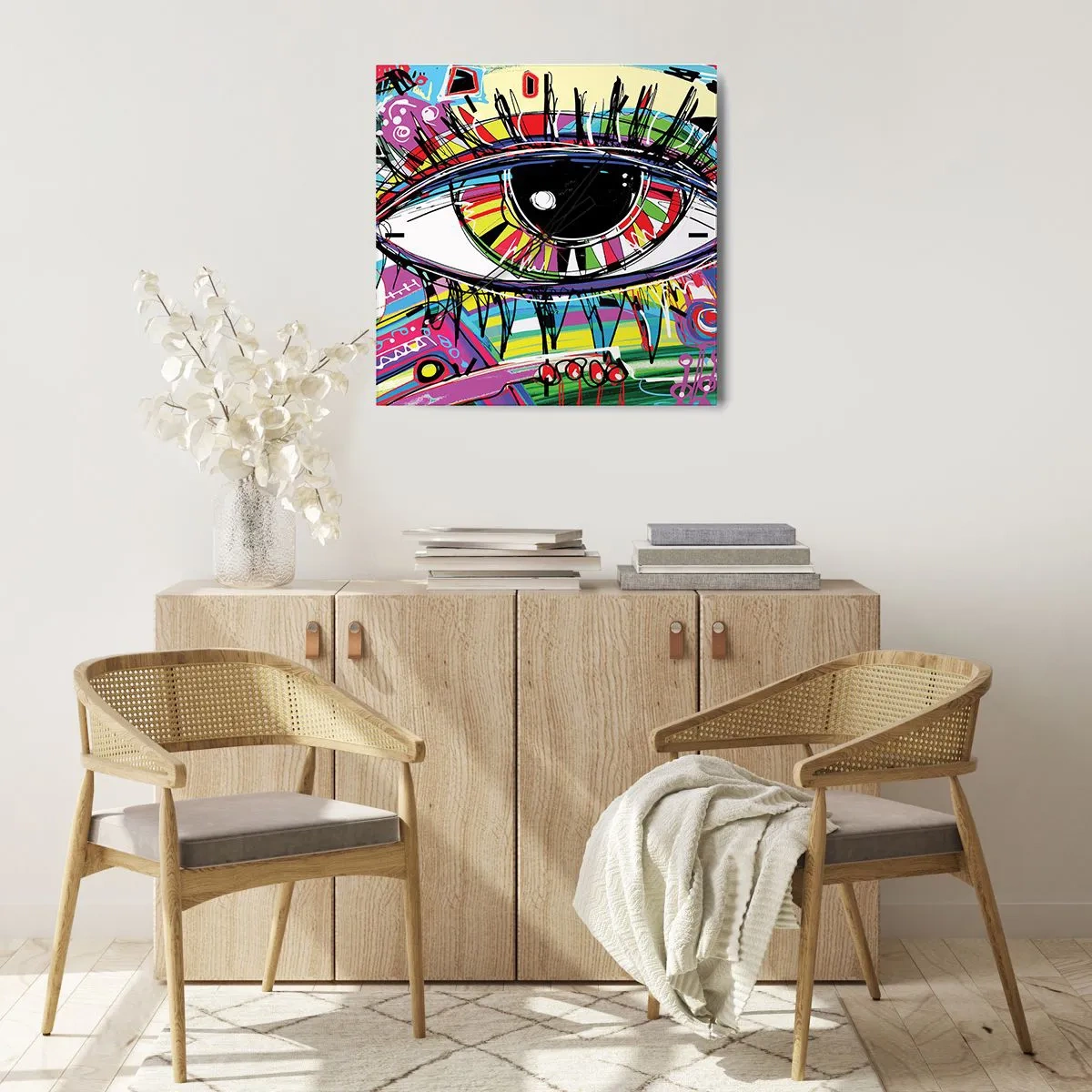 Zegar ścienny - Kolorowe abstrakcyjne oko w stylu graffiti - 30x30cm - Kolorowe oko - kolorowa dusza - Nowoczesna dekoracja ścienna do salonu i sypialni ARTTOR