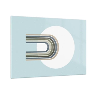 Obraz na szkle - Abstrakcyjna kompozycja z łukami w delikatnych odcieniach niebieskiego i zieleni - 100x70cm - Nieodparte przyciąganie - Nowoczesna dekoracja ścienna do salonu, kuchni i sypialni ARTTOR