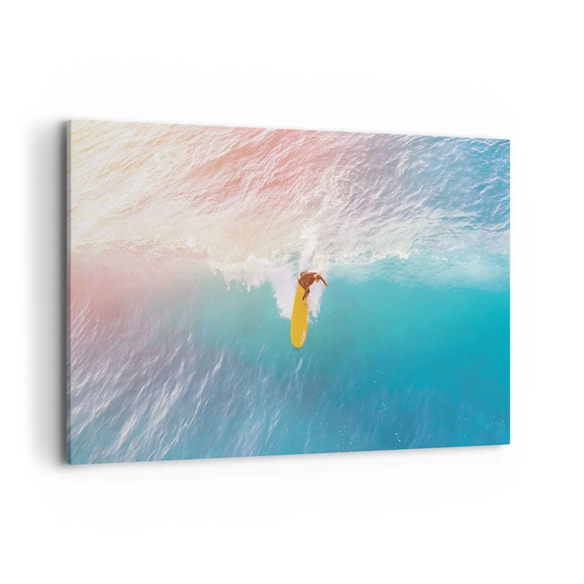 Obraz na płótnie - Surfer na fali w pastelowych kolorach - 120x80cm - Oceaniczny jeździec - Nowoczesna dekoracja ścienna do salonu, kuchni i sypialni ARTTOR