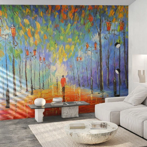 Fototapeta Premium Canvas - Nocna piosenka deszczu - Aleja Parkowa, Krajobraz, Drzewa - 400x280 cm
