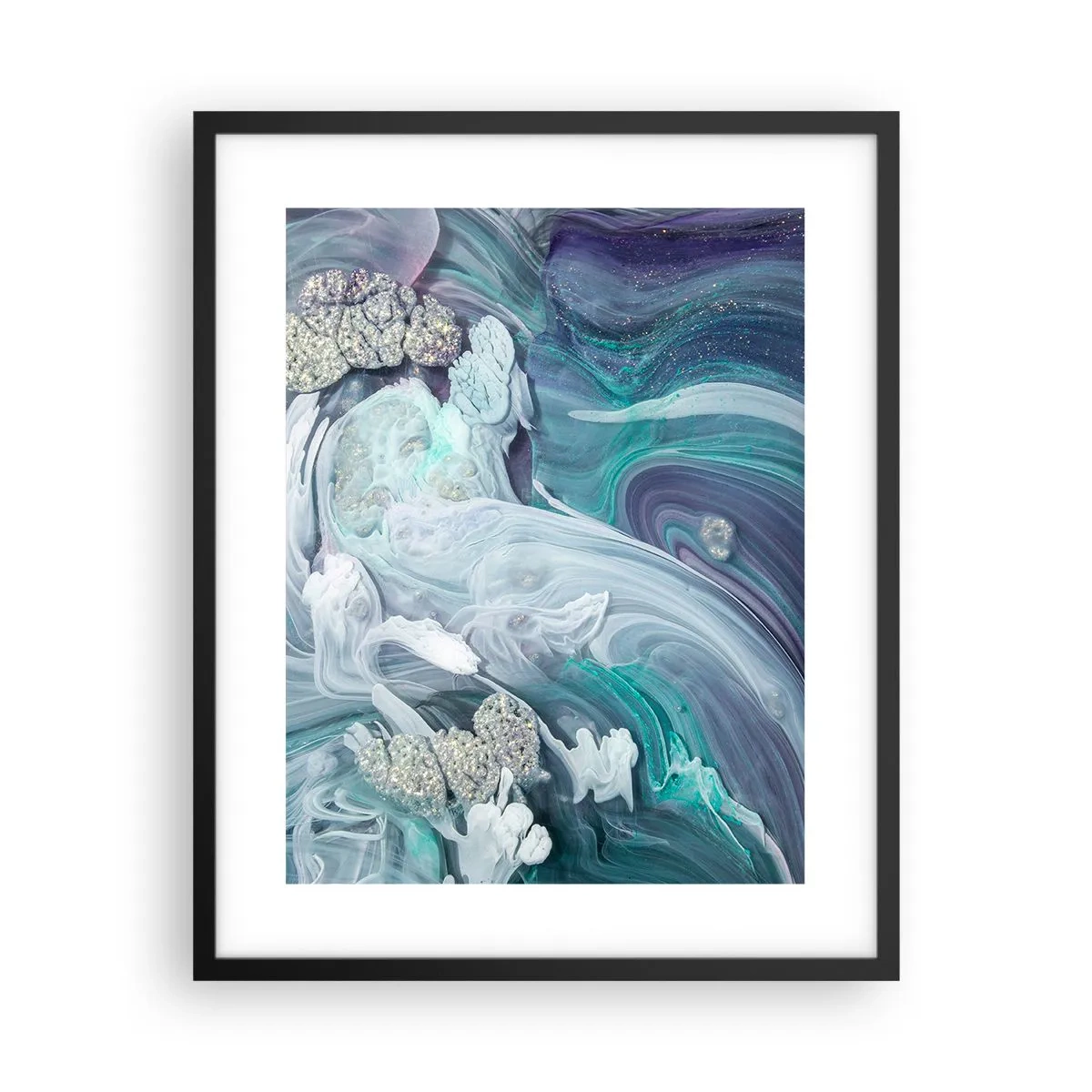 Plakat w czarnej ramie - Nurty błękitu - 40x50 cm