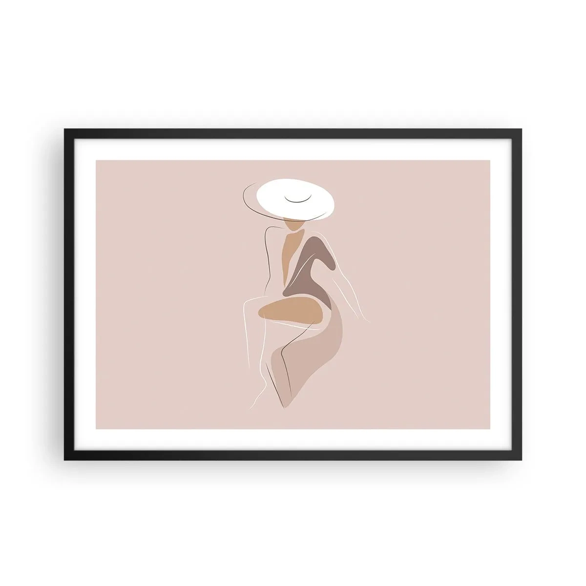Plakat w czarnej ramie - Minimalistyczna sylwetka kobiety w kapeluszu - 70x50cm - Damą być - Nowoczesna dekoracja ścienna do salonu i sypialni ARTTOR
