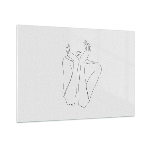 Obraz na szkle - Minimalistyczny rysunek kobiecych dłoni i twarzy - 100x70cm - O czym marzą dziewczyny - Nowoczesna dekoracja ścienna do salonu, kuchni i sypialni ARTTOR