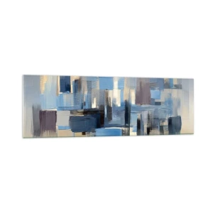 Obraz na szkle - Geometryczne formy w odcieniach błękitu i beżu - 160x50cm - Błękitna konstrukcja - Nowoczesna dekoracja ścienna do salonu i sypialni ARTTOR