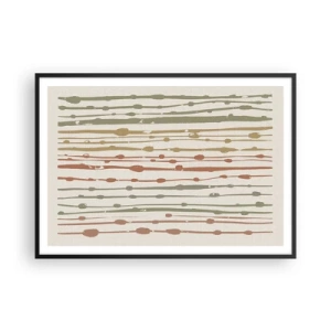 Plakat w czarnej ramie - Wzór linii w ciepłych odcieniach na jasnym tle - 100x70cm - Muzyczny zapis barw - Nowoczesna dekoracja ścienna do salonu i sypialni ARTTOR