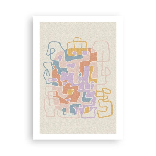 Plakat - Kolorowa abstrakcja z nieregularnymi liniami na jasnym tle - 50x70cm - Labirynt – radosna przygoda - Nowoczesna dekoracja ścienna do salonu, kuchni i sypialni ARTTOR
