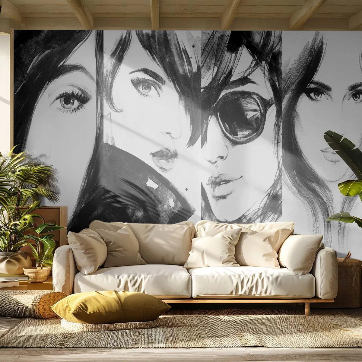 Fototapeta Premium Canvas - Stylowe portrety kobiet w monochromatycznej tonacji - 100x70cm - Uroda zwielokrotniona - Nowoczesna dekoracja ścienna do salonu i sypialni ARTTOR