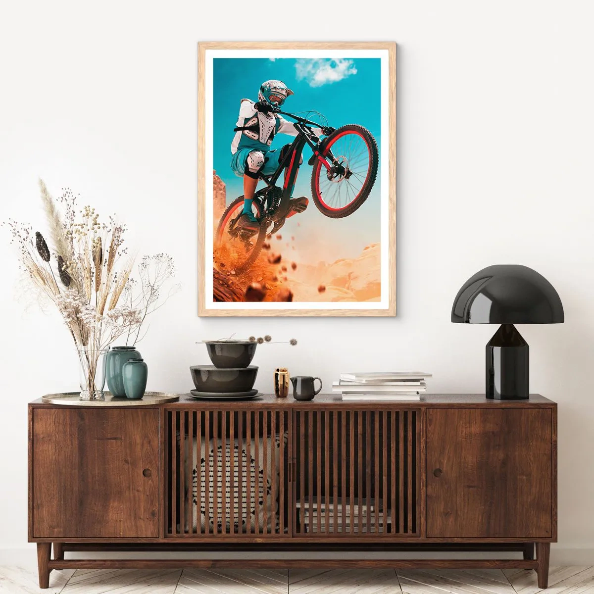 Plakat w ramie jasny dąb - Rowerowy demon szaleństwa - 70x100 cm