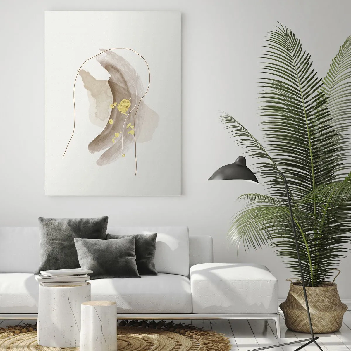 Obraz na szkle - Abstrakcyjna kompozycja w odcieniach beżu i złota - 80x120cm - Napotkane w przestrzeni - Nowoczesna dekoracja ścienna do salonu i sypialni ARTTOR