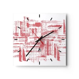 Zegar ścienny - Abstrakcyjne różowe tekstury na białym tle - 30x30cm - Czerwone miasto - Nowoczesna dekoracja ścienna do salonu i sypialni ARTTOR