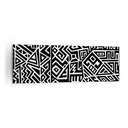 Obraz na płótnie - Czarno-białe geometryczne wzory inspirowane kulturą prekolumbijską - 160x50cm - Kompozycja prekolumbijska - Nowoczesna dekoracja ścienna do salonu i sypialni ARTTOR