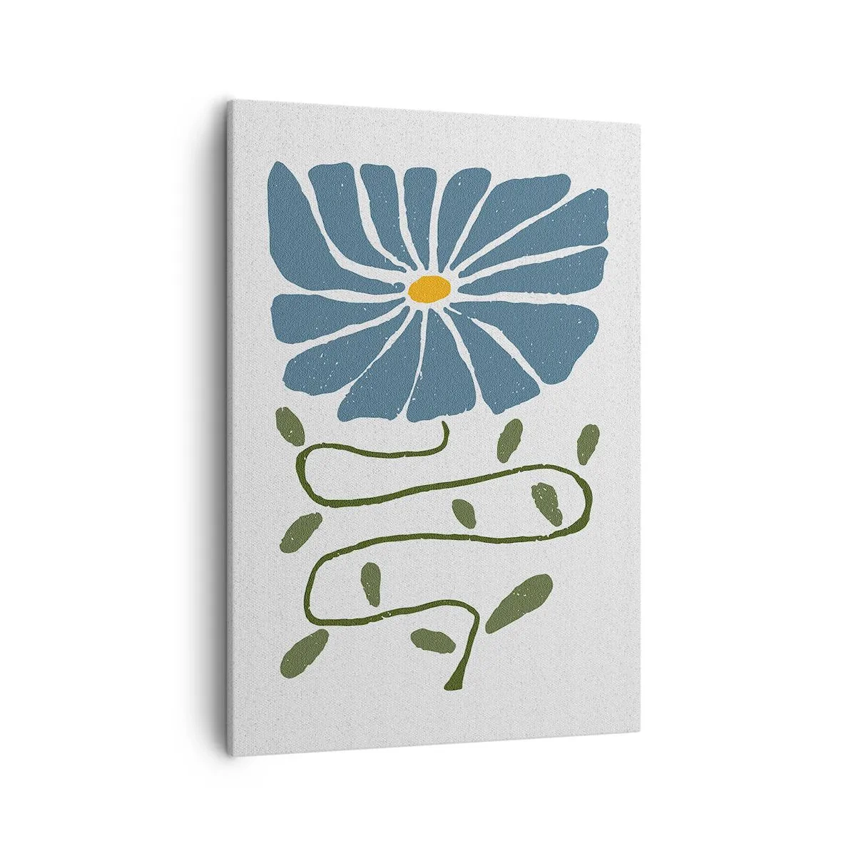 Obraz na płótnie - Niebieski kwiat z wijącą się zieloną łodygą na jasnym tle - 50x70cm - Gałązką do kwiatu - Nowoczesna dekoracja ścienna do salonu, kuchni i sypialni ARTTOR