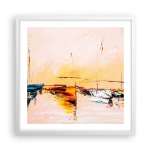 Plakat w białej ramie - Wieczór w przystani - 50x50 cm