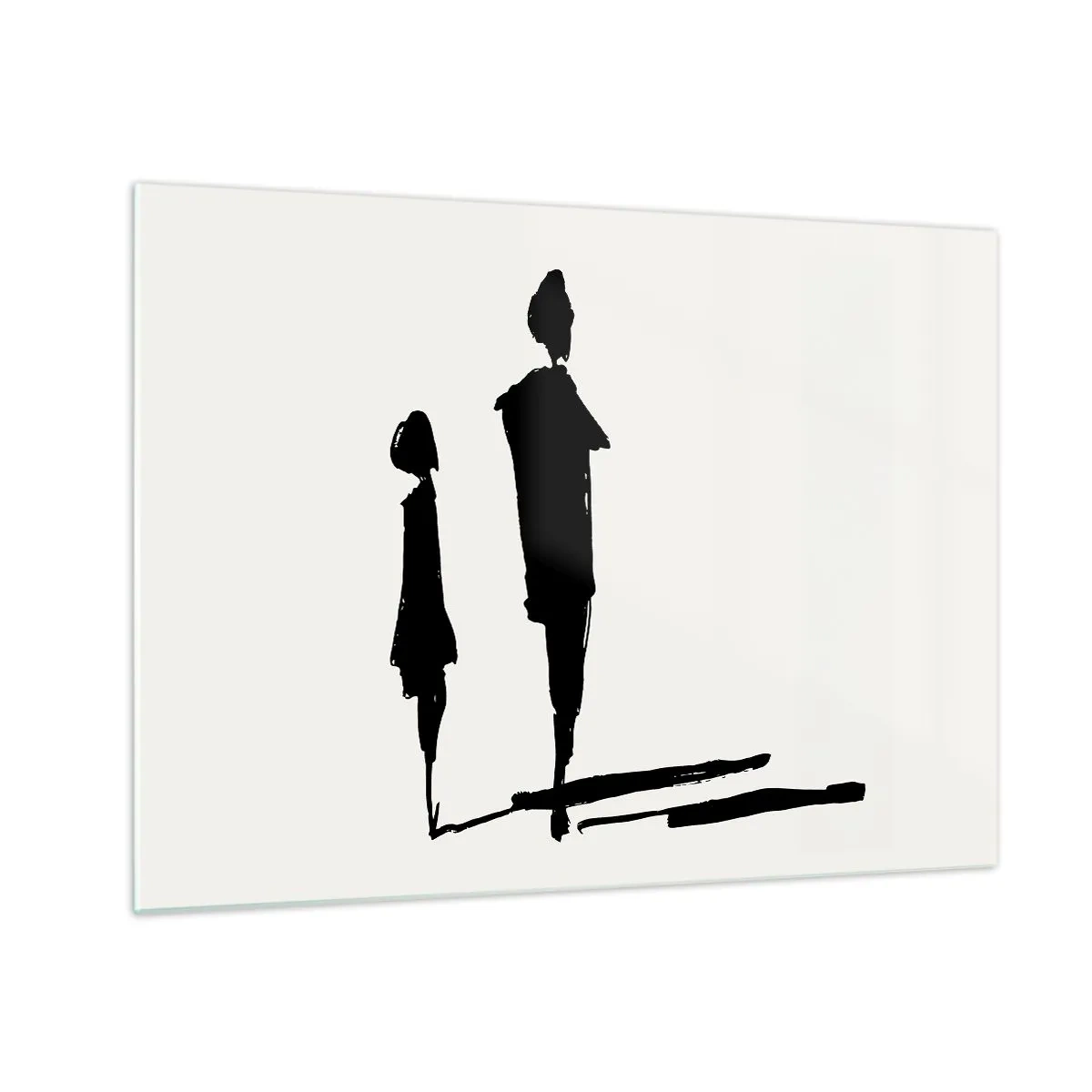 Obraz na szkle - Czarne sylwetki dwóch postaci z cieniem na jasnym tle - 70x50cm - Na pewno razem? - Nowoczesna dekoracja ścienna do salonu i sypialni ARTTOR