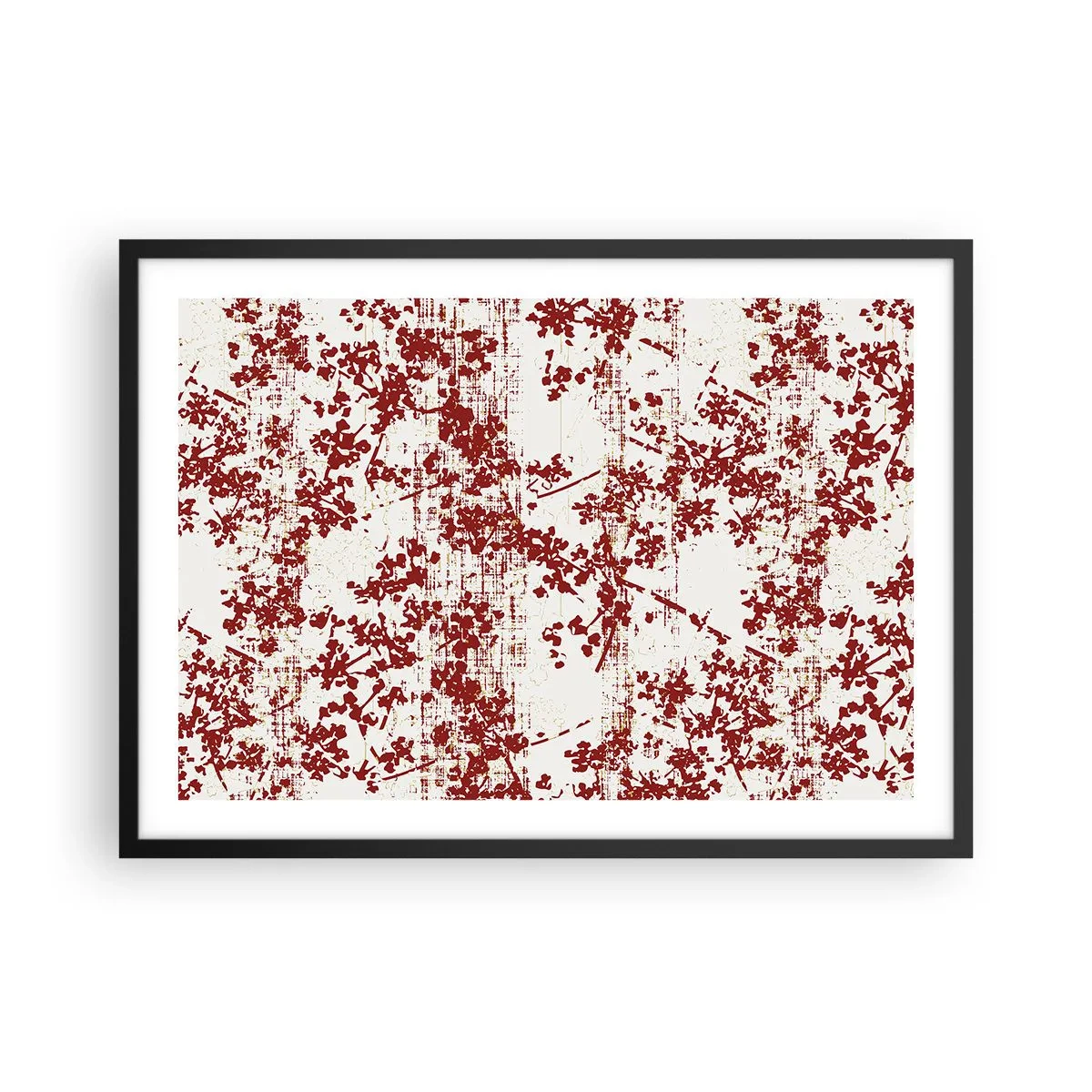 Plakat w czarnej ramie - Czerwone kwiaty na białym tle w artystycznym stylu - 70x50cm - Jak dawny perkalik - Nowoczesna dekoracja ścienna do salonu i sypialni ARTTOR