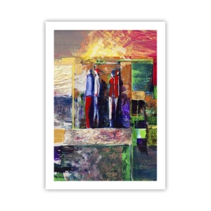 Plakat - Kolorowa abstrakcja z sylwetkami postaci i intensywnymi barwami - 50x70cm - Relacje i emocje - Nowoczesna dekoracja ścienna do salonu, kuchni i sypialni ARTTOR