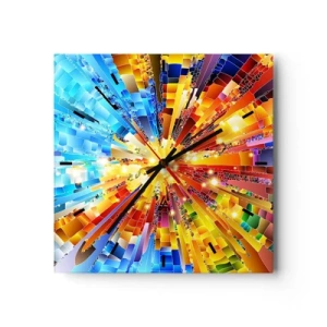 Zegar ścienny - Dynamiczna eksplozja barw i światła - 30x30cm - In medias res - Nowoczesna dekoracja ścienna do salonu i sypialni ARTTOR