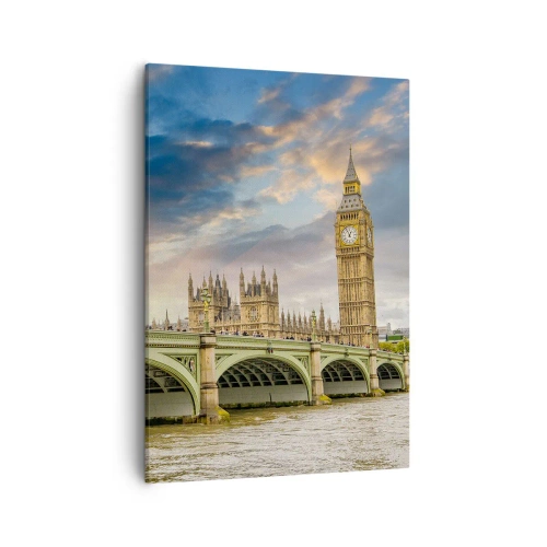 Obraz na płótnie - Widok na Big Bena i most nad rzeką Tamizą w Londynie - 50x70cm - Czas stanął w Imperium - Nowoczesna dekoracja ścienna do salonu, kuchni i sypialni ARTTOR