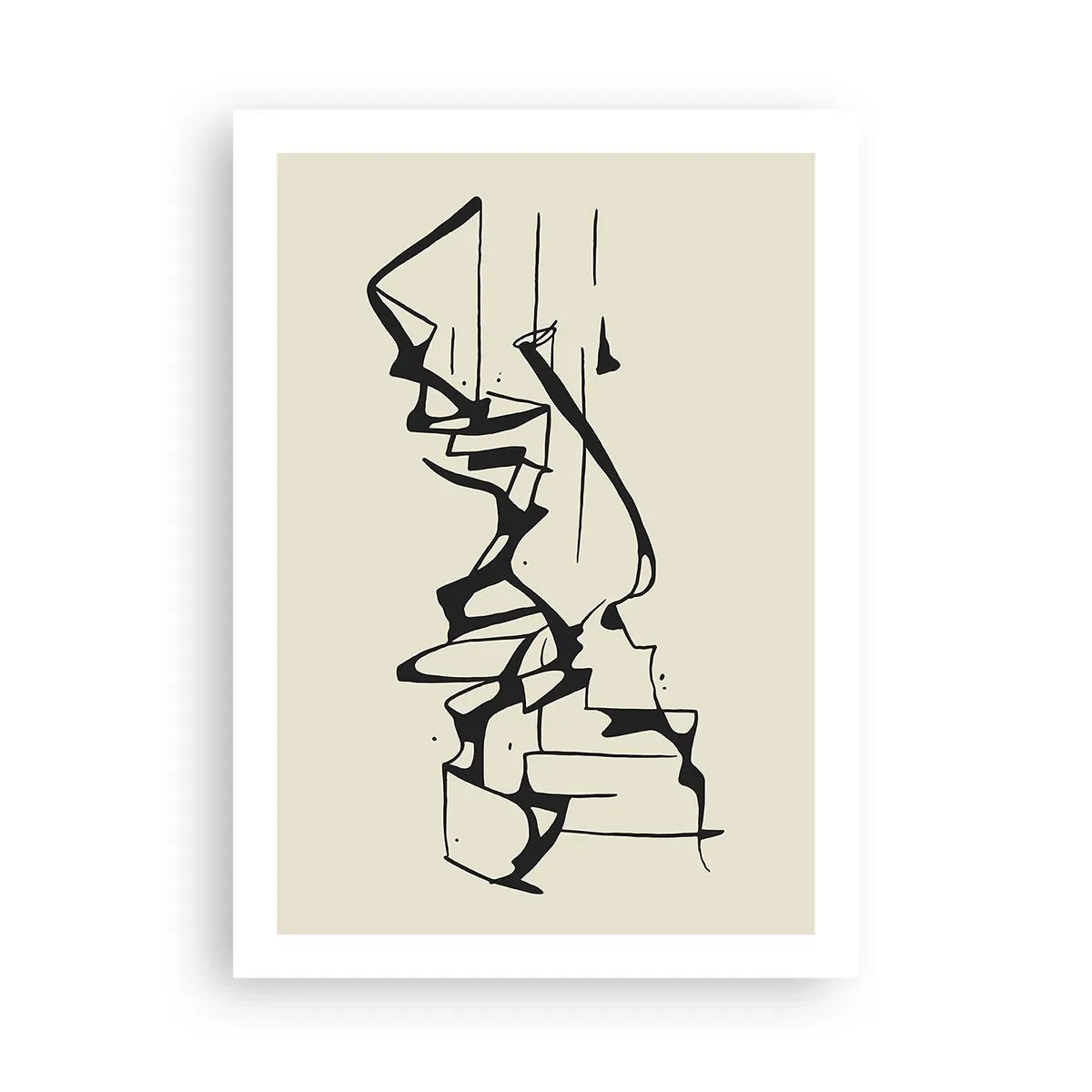 Plakat - Abstrakcyjna czarno-biała kompozycja linii i kształtów - 50x70cm - Być może pejzaż - Nowoczesna dekoracja ścienna do salonu, kuchni i sypialni ARTTOR