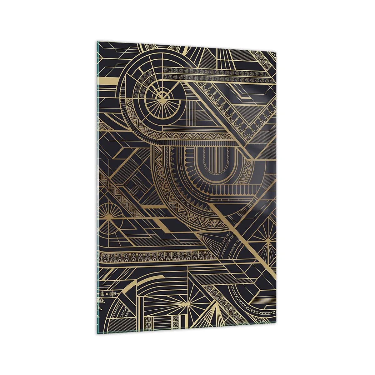 Obraz na szkle - Złote geometryczne wzory na czarnym tle w stylu art deco - 70x100cm - Koncepty, idee, plany - Nowoczesna dekoracja ścienna do salonu i sypialni ARTTOR