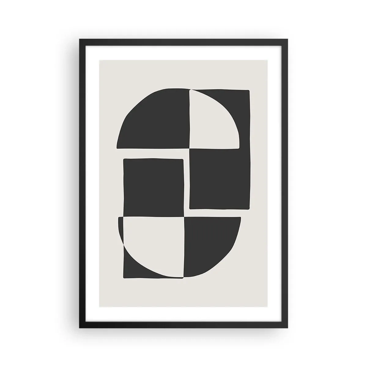Plakat w czarnej ramie - Geometryczna kompozycja w czerni i bieli - 50x70cm - Antyteza – synteza - Nowoczesna dekoracja ścienna do salonu i sypialni ARTTOR