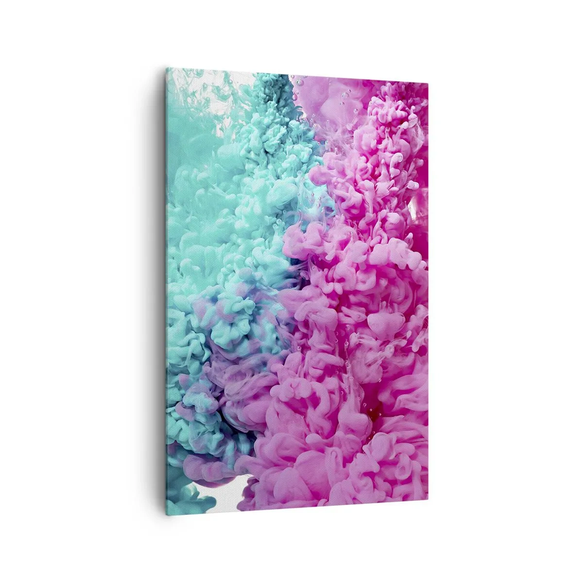 Obraz na płótnie - Kolorowe fale turkusu i różu w abstrakcyjnej formie - 80x120cm - Decydujące starcie - Nowoczesna dekoracja ścienna do salonu i sypialni ARTTOR