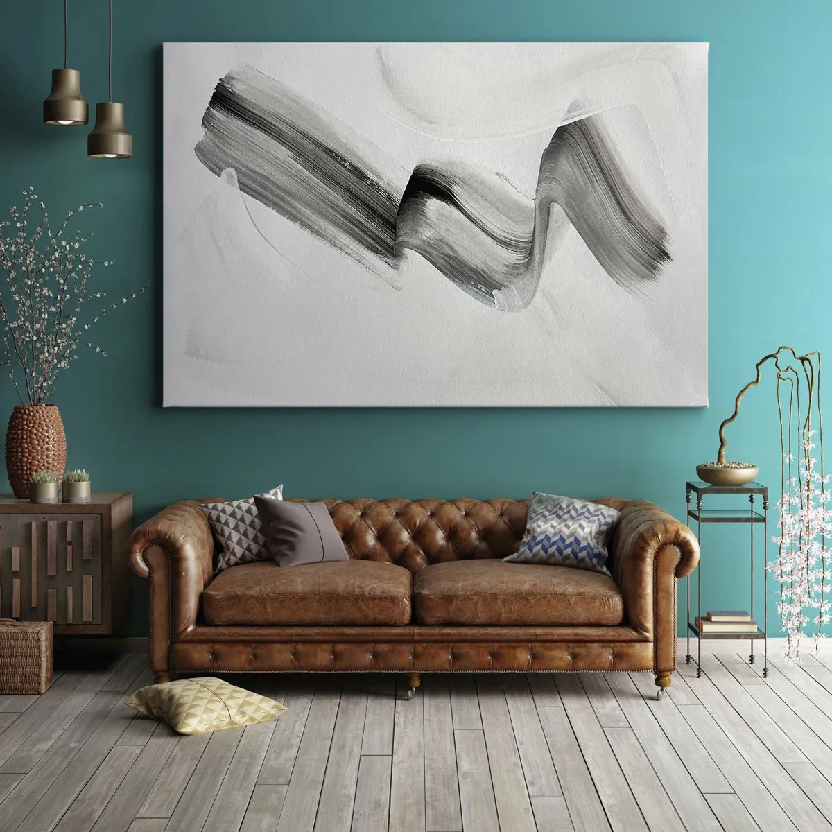 Obraz na płótnie - Abstrakcyjny czarno-biały pociągnięcie pędzla na jasnym tle - 70x50cm - Od niechcenia dla zabawy - Nowoczesna dekoracja ścienna do salonu i sypialni ARTTOR