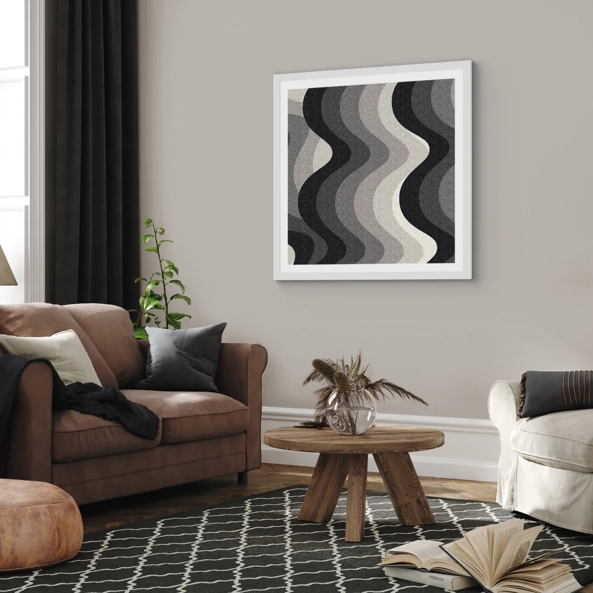 Plakat w białej ramie - Fala za falą - 60x60 cm