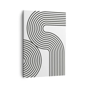 Obraz na płótnie - Minimalistyczna grafika czarnych linii na białym tle w geometrycznym układzie. - 50x70cm - Na zakręcie - Nowoczesna dekoracja ścienna do salonu, kuchni i sypialni ARTTOR