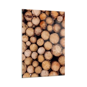 Obraz na szkle - Ułożone pionowo pnie drzew z widocznymi słojami - 50x70cm - Nowy początek - Nowoczesna dekoracja ścienna do salonu, kuchni i sypialni ARTTOR