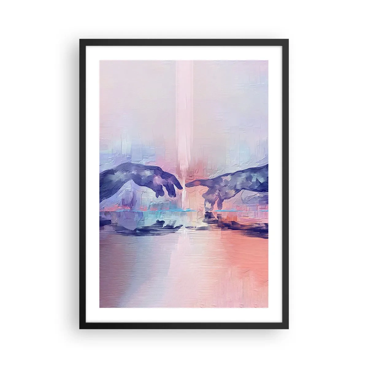 Plakat w czarnej ramie - Abstrakcyjne dłonie w pastelowych kolorach - 50x70cm - Boska iskra życia - Nowoczesna dekoracja ścienna do salonu i sypialni ARTTOR