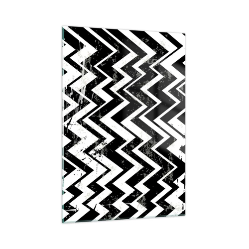 Obraz na szkle - Czarno-biały wzór zygzaków o dynamicznej kompozycji i teksturze - 50x70cm - Zyg-białe, zag-czarne - Nowoczesna dekoracja ścienna do salonu, kuchni i sypialni ARTTOR