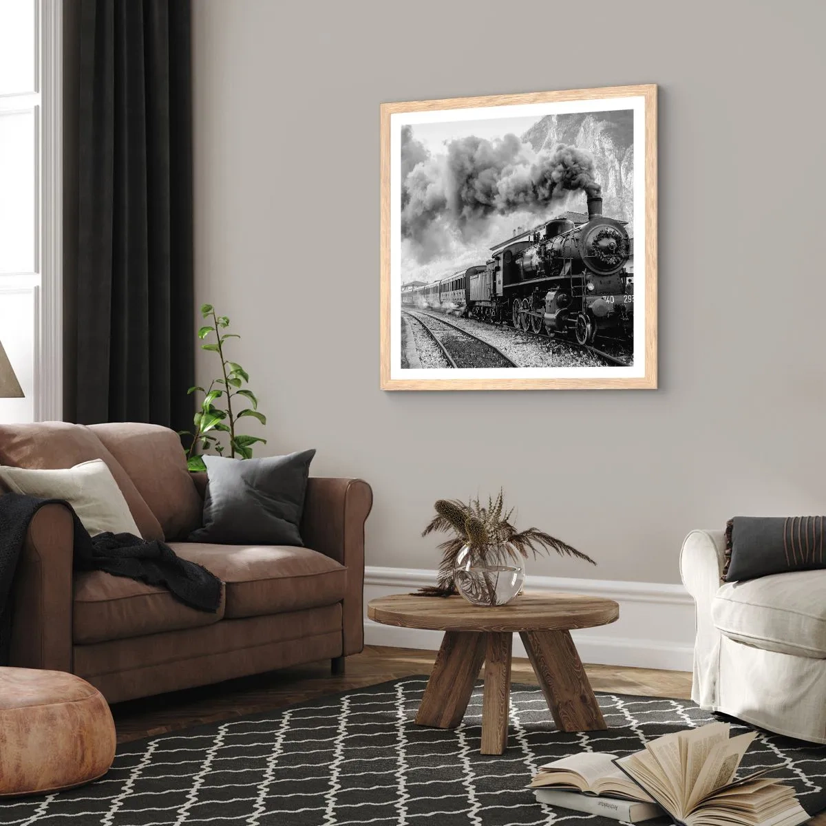 Plakat w ramie jasny dąb - Stoi na stacji… - 60x60 cm