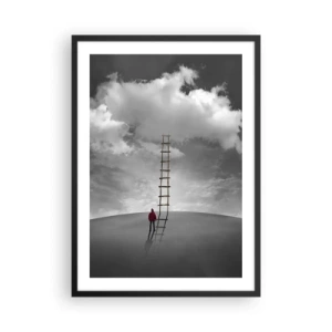 Plakat w czarnej ramie - Człowiek stojący przy drabinie prowadzącej do chmur - 50x70cm - Wszystko możliwe - Nowoczesna dekoracja ścienna do salonu i sypialni ARTTOR