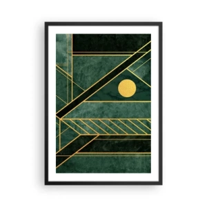 Plakat w czarnej ramie - Geometryczna abstrakcja w zieleni ze złotymi akcentami - 50x70cm - Dynamika złota i lazuru - Nowoczesna dekoracja ścienna do salonu i sypialni ARTTOR