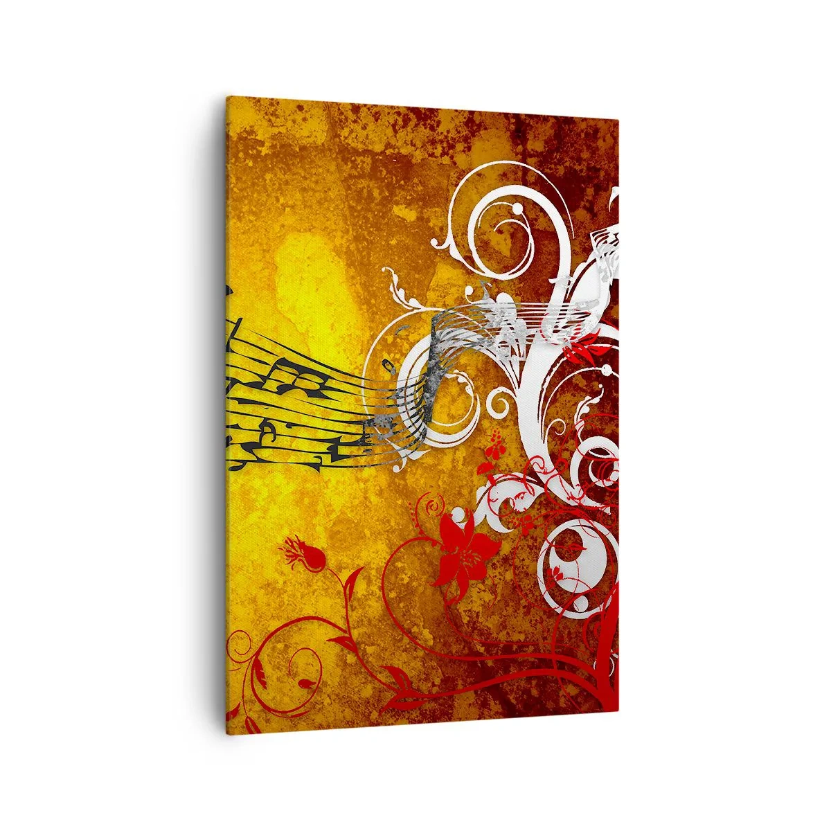 Obraz na płótnie - Abstrakcyjne nuty muzyczne na kolorowym tle z ornamentami - 70x100cm - Niech płynie muzyka - Nowoczesna dekoracja ścienna do salonu i sypialni ARTTOR