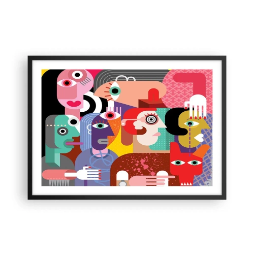 Plakat w czarnej ramie - Kolorowa abstrakcja z geometrycznymi twarzami - 70x50cm - My od pana Picassa - Nowoczesna dekoracja ścienna do salonu i sypialni ARTTOR