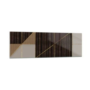 Obraz na szkle - Geometryczne wzory w odcieniach brązu ze złotymi liniami - 160x50cm - Mozaika brązów i złota - Nowoczesna dekoracja ścienna do salonu i sypialni ARTTOR