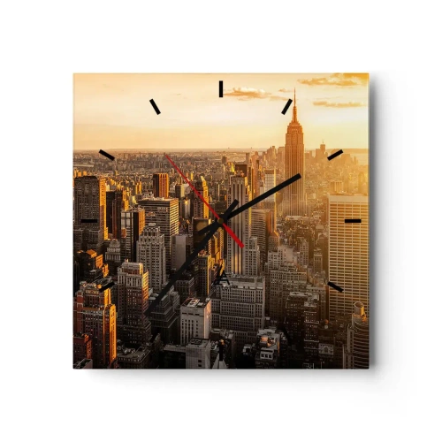Zegar ścienny - Panorama Nowego Jorku o zachodzie słońca z widokiem na Empire State Building - 30x30cm - Rosnąc w słońcu - Nowoczesna dekoracja ścienna do salonu i sypialni ARTTOR