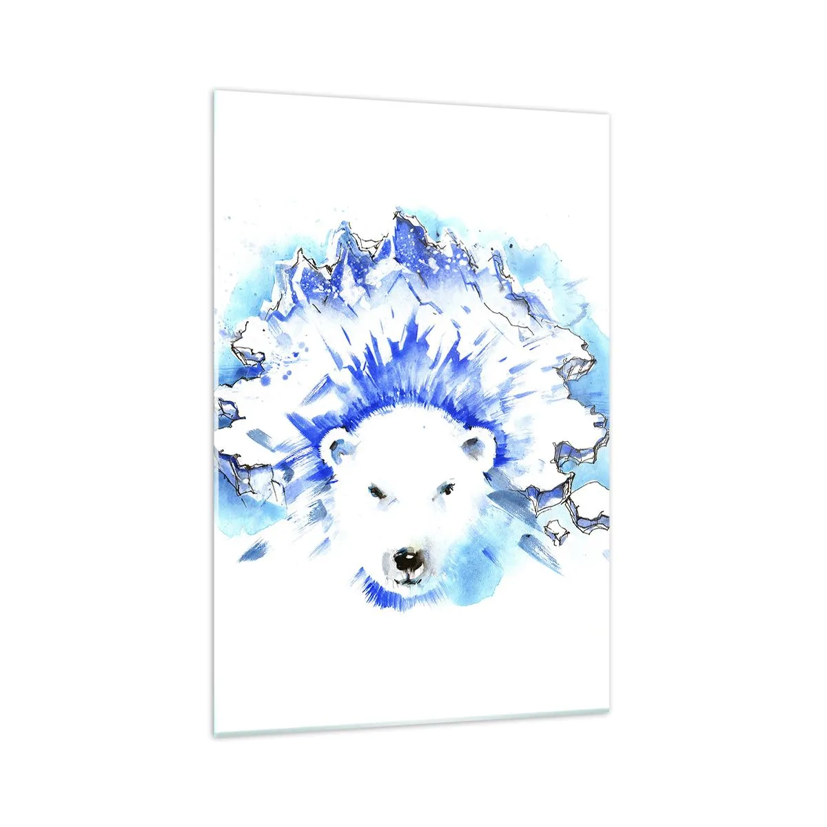 Obraz na szkle - Artystyczna akwarela niedźwiedzia polarnego z lodowym motywem - 70x100cm - Król Arktyki w lodowej koronie - Nowoczesna dekoracja ścienna do salonu i sypialni ARTTOR