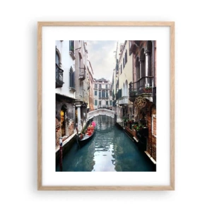 Plakat w ramie jasny dąb - Pejzaż wenecki z gondolą i mostkiem - 40x50 cm