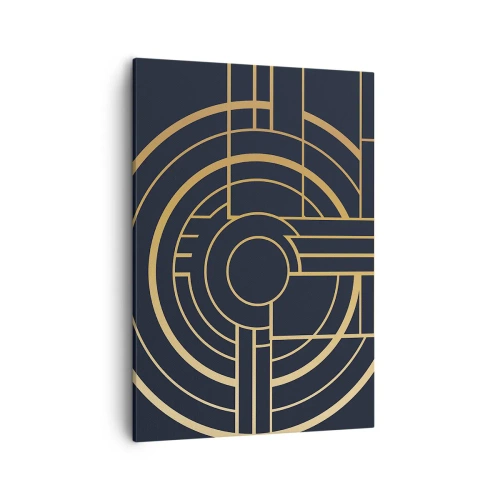 Obraz na płótnie - Geometryczna kompozycja w stylu art déco z złotymi liniami na ciemnym tle - 50x70cm - Obroty rzeczy - Nowoczesna dekoracja ścienna do salonu, kuchni i sypialni ARTTOR