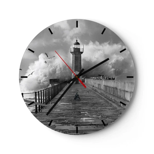 Zegar ścienny - Latarnia morska na tle wzburzonych fal i mew - 30x30cm - Nieustraszona - Nowoczesna dekoracja ścienna do salonu, kuchni i sypialni ARTTOR