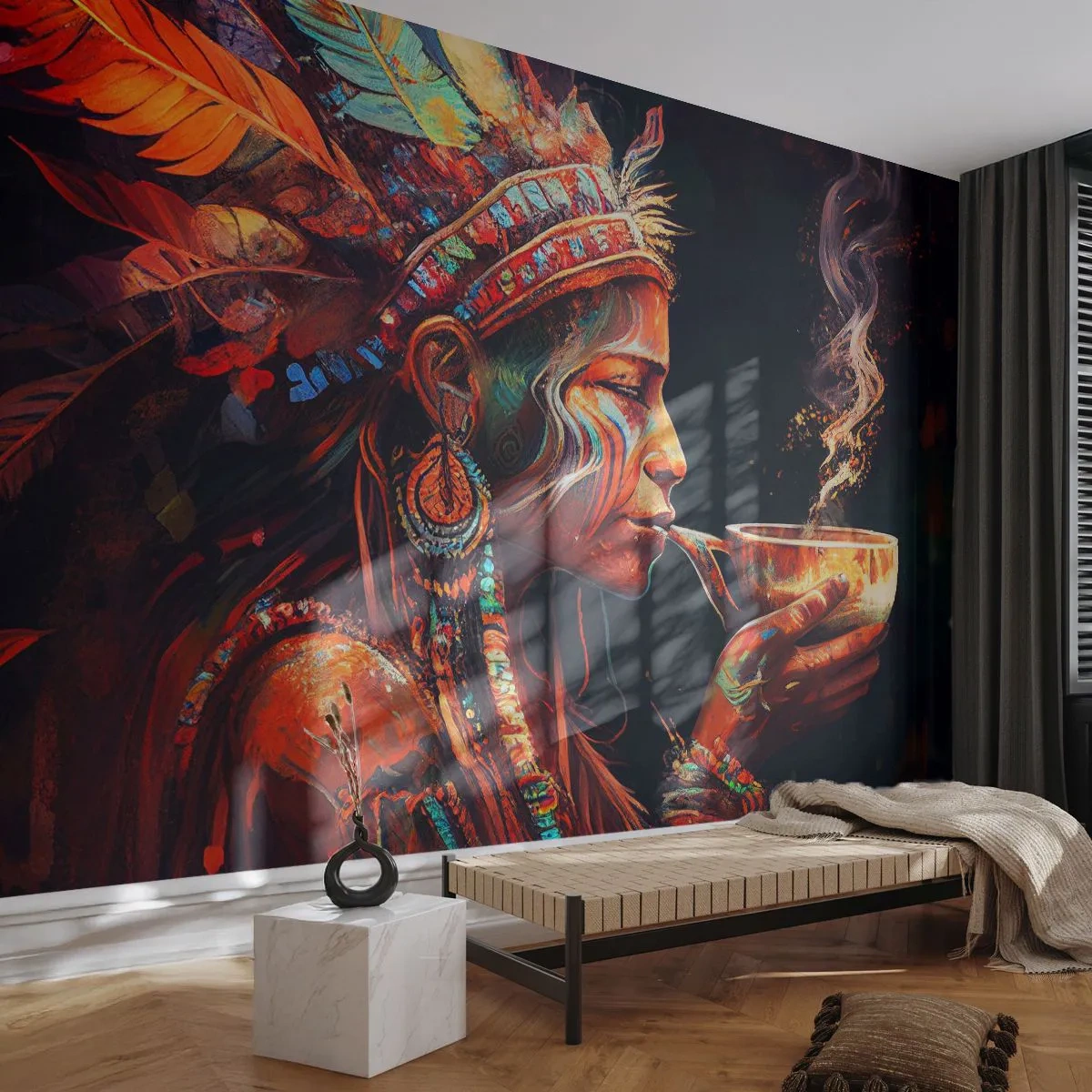 Fototapeta Samoprzylepna Deluxe Sticker - Magiczny rytuał - Szaman, Indianin, Ayahuasca - 500x350 cm