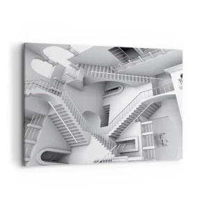 Obraz na płótnie - Abstrakcyjna kompozycja schodów w surrealistycznym układzie przestrzeni - 100x70cm - Paradoksy przestrzeni - Nowoczesna dekoracja ścienna do salonu, kuchni i sypialni ARTTOR