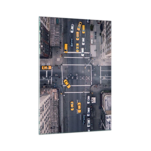 Obraz na szkle - Widok z lotu ptaka na ruchliwą ulicę miasta - 70x100cm - Prosty wybór - Nowoczesna dekoracja ścienna do salonu i sypialni ARTTOR