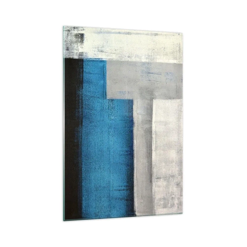 Obraz na szkle - Abstrakcyjna kompozycja z odcieniami błękitu, szarości i bieli - 70x100cm - Kompozycja poetycka szarości i błękitu - Nowoczesna dekoracja ścienna do salonu i sypialni ARTTOR
